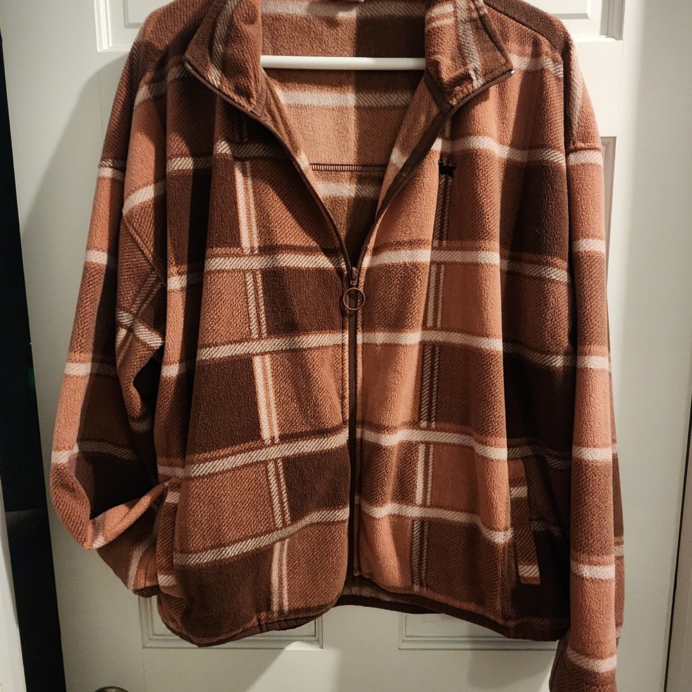 The Black Dog Brown Plaid Teddy Fleece Zip Jacket